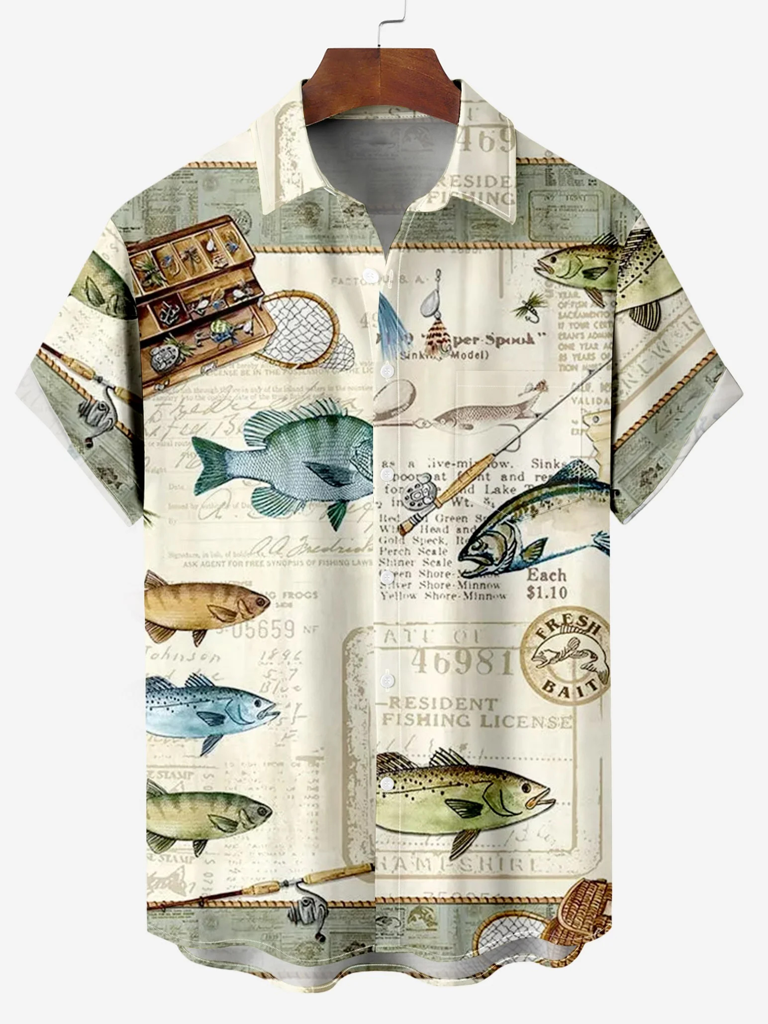 Men's Retro Outdoor Fishing Print Short Sleeve Shirt