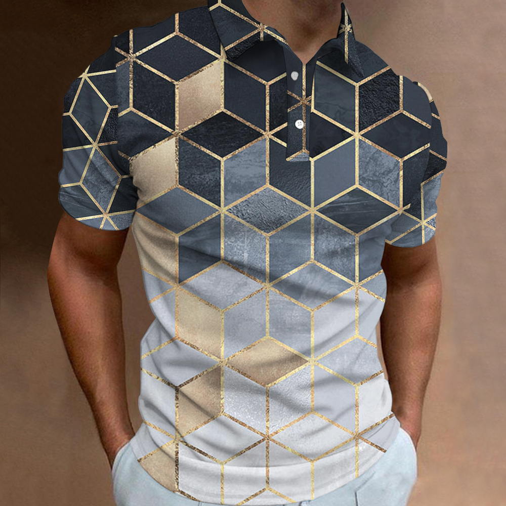 Men's Casual Golf Art Graphic Short Sleeve Polo Shirt