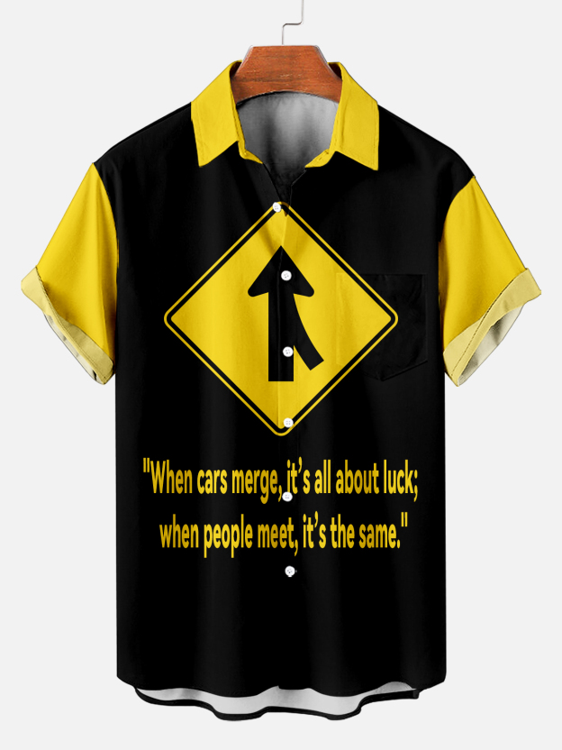Men's Fun Slogan Graphic Contrast Short Sleeve Shirt
