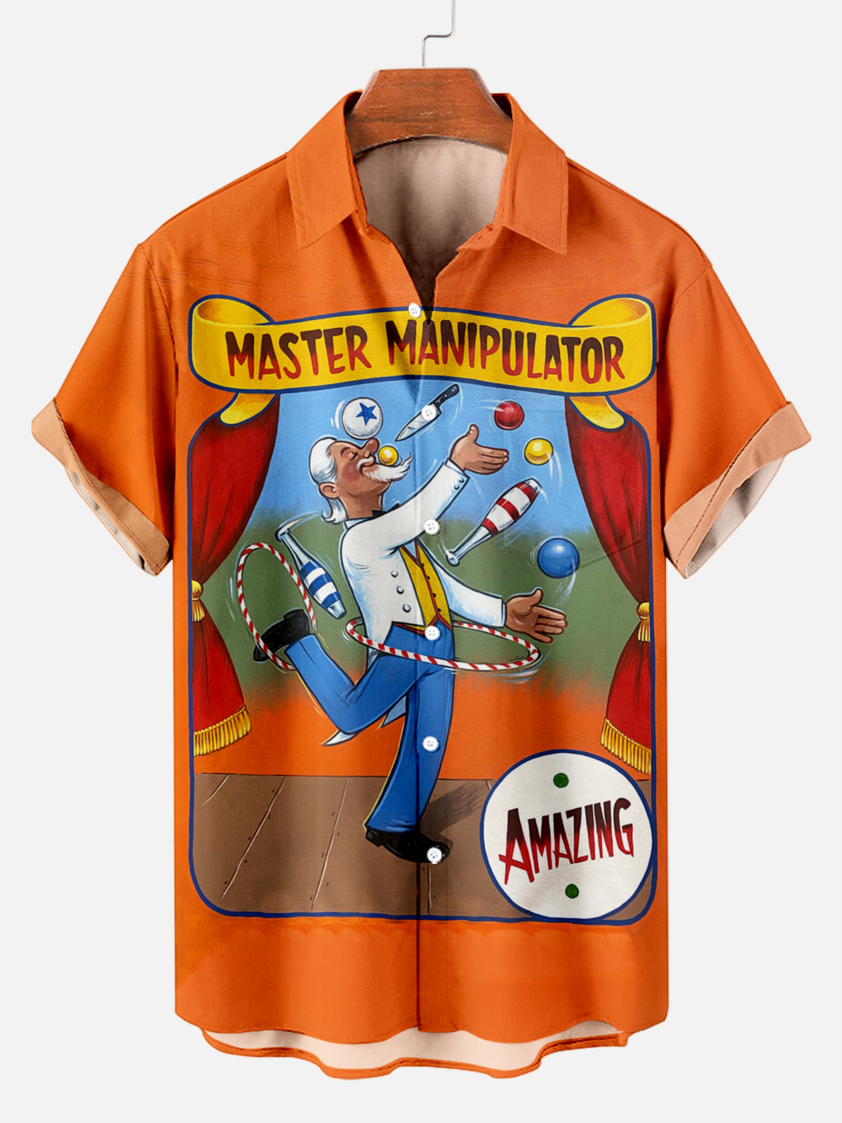 Men's Vintage Circus Pattern Casual Short Sleeve Shirt