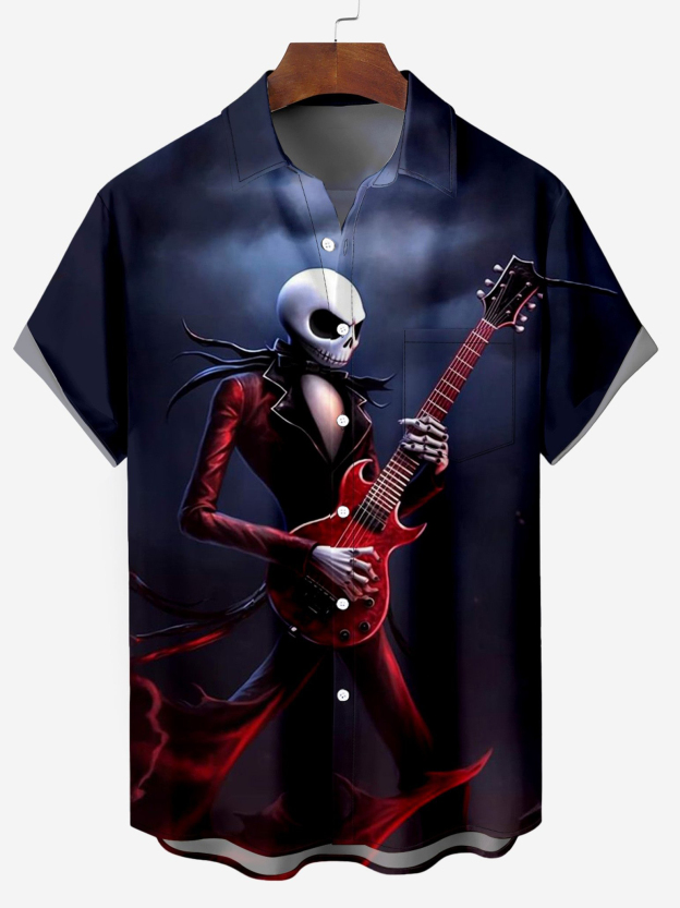 Metal Rock Star Pattern Chest Pocket Shirt