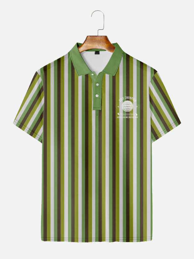 Men's Green Stripey Short Sleeve Polo Shirt