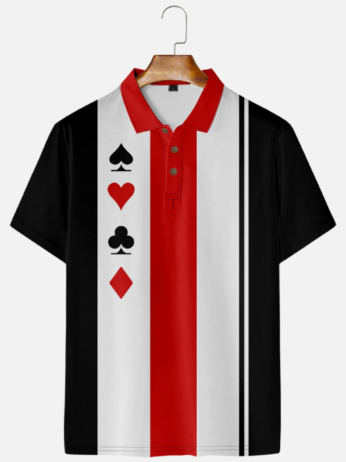 Men's Geometric Casino Print Casual Short Sleeve Hawaiian Bowling Polo Shirt