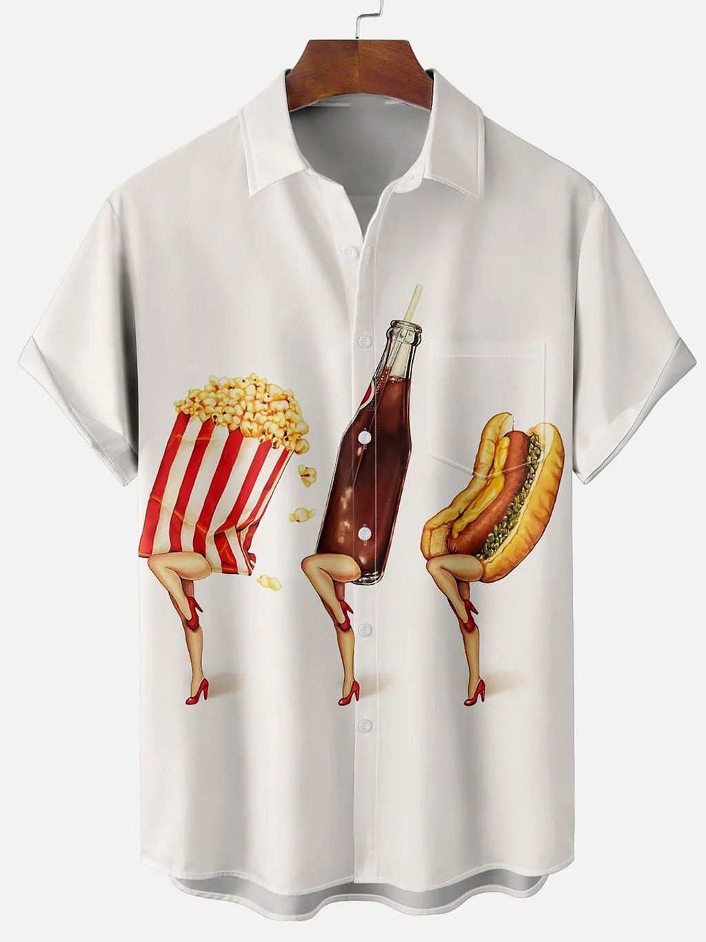 Men's Comfortable Thanksgiving Hot Dog Coke Chips Short Sleeve Shirt