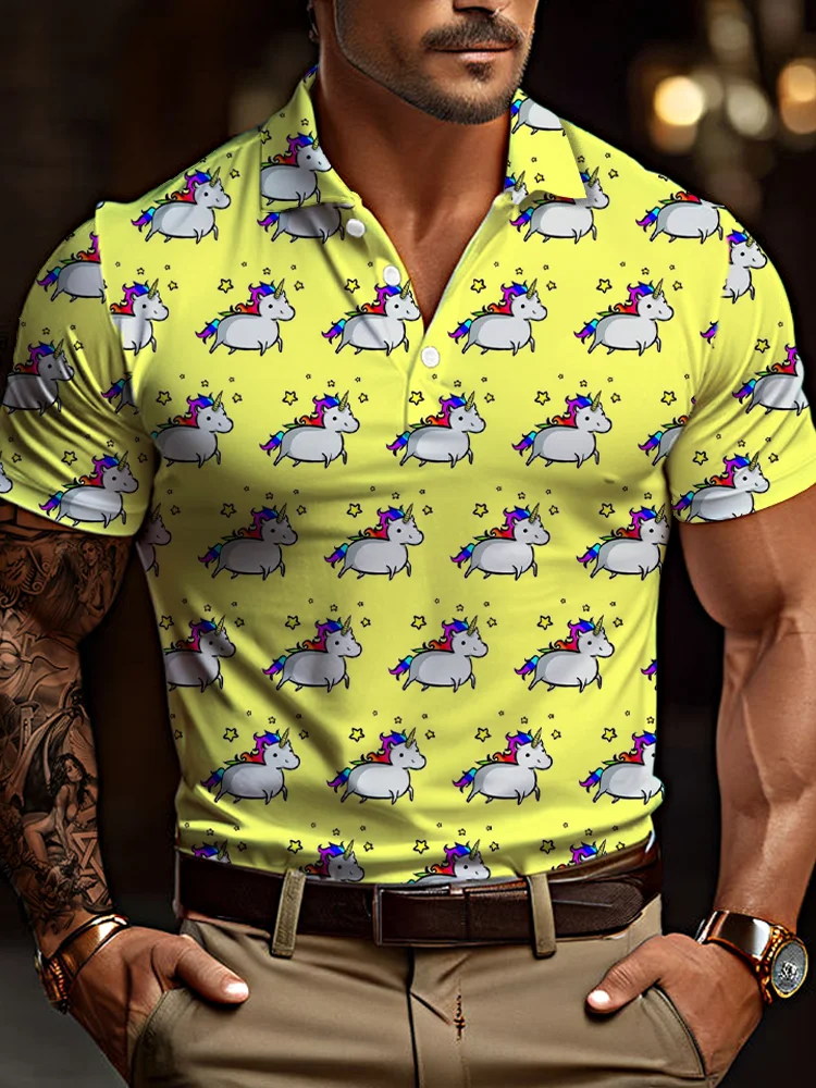 Men's casual art graphic short sleeve polo shirt