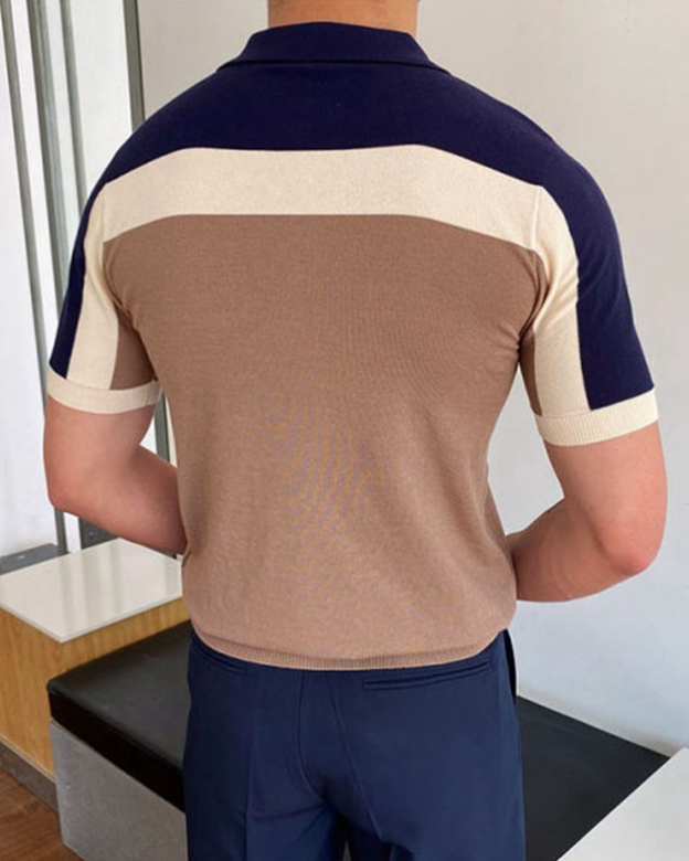Men's patchwork knitted polo shirt