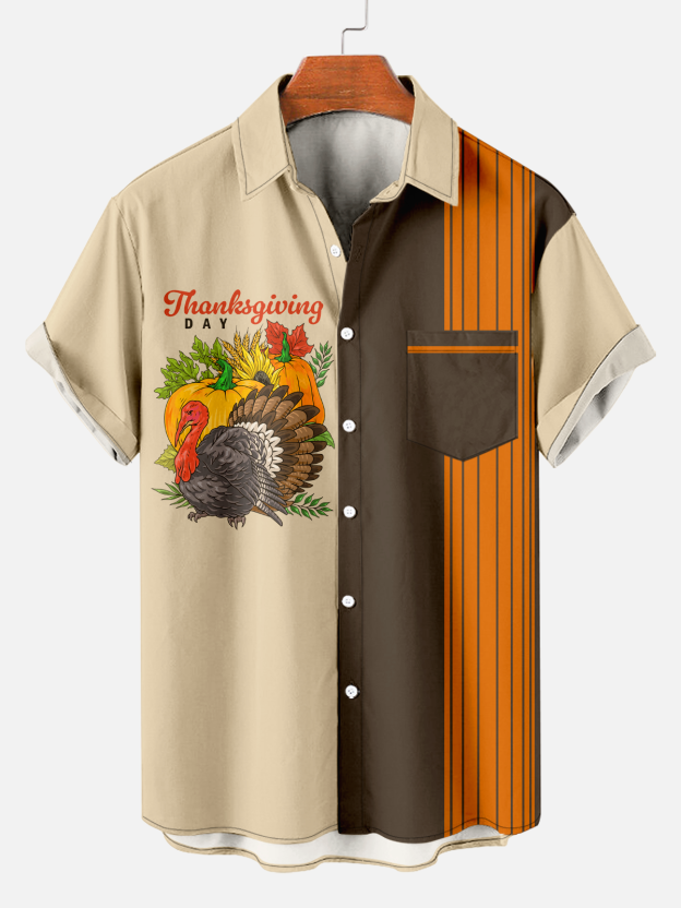 Men's Thanksgiving Turkey Pumpkin Stripe Shirt