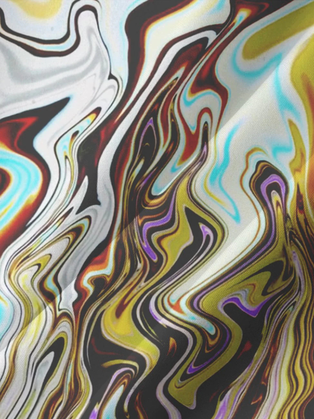 Men's multi-color abstract printed short sleeved pocket shirt