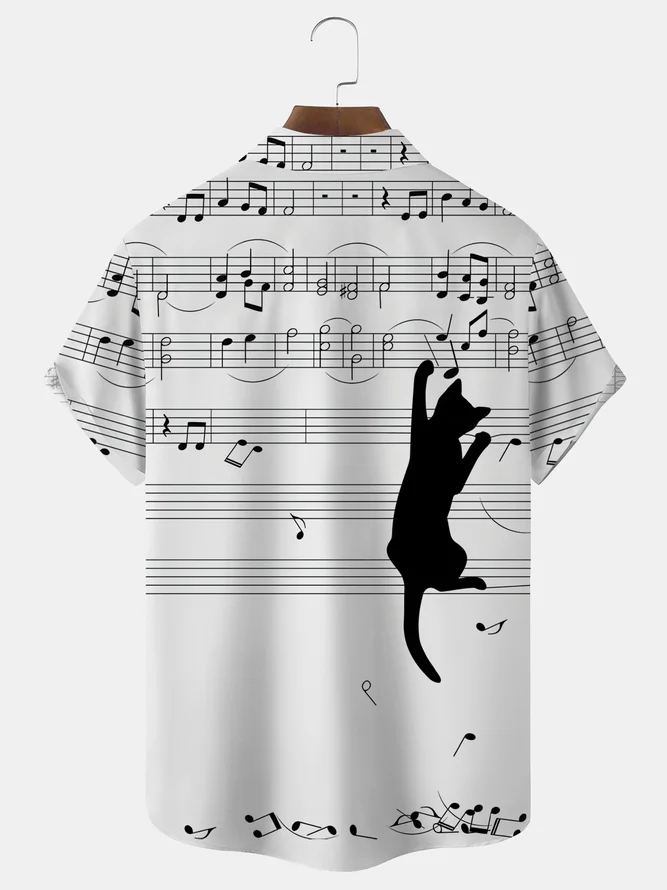 Men's Musical Cat Casual Lapel Short Sleeve Shirt