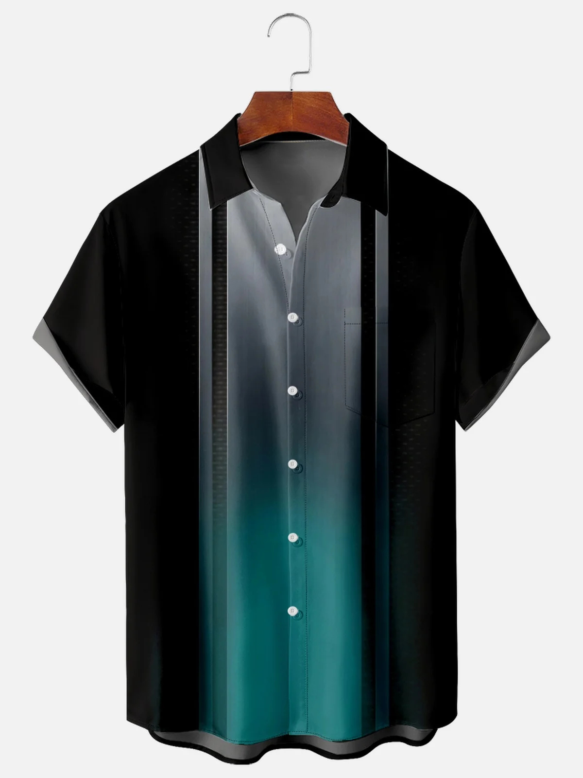 Men's casual geometric gradient striped pocket short sleeved shirt