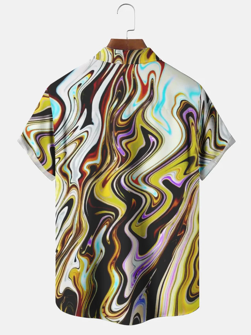 Men's multi-color abstract printed short sleeved pocket shirt