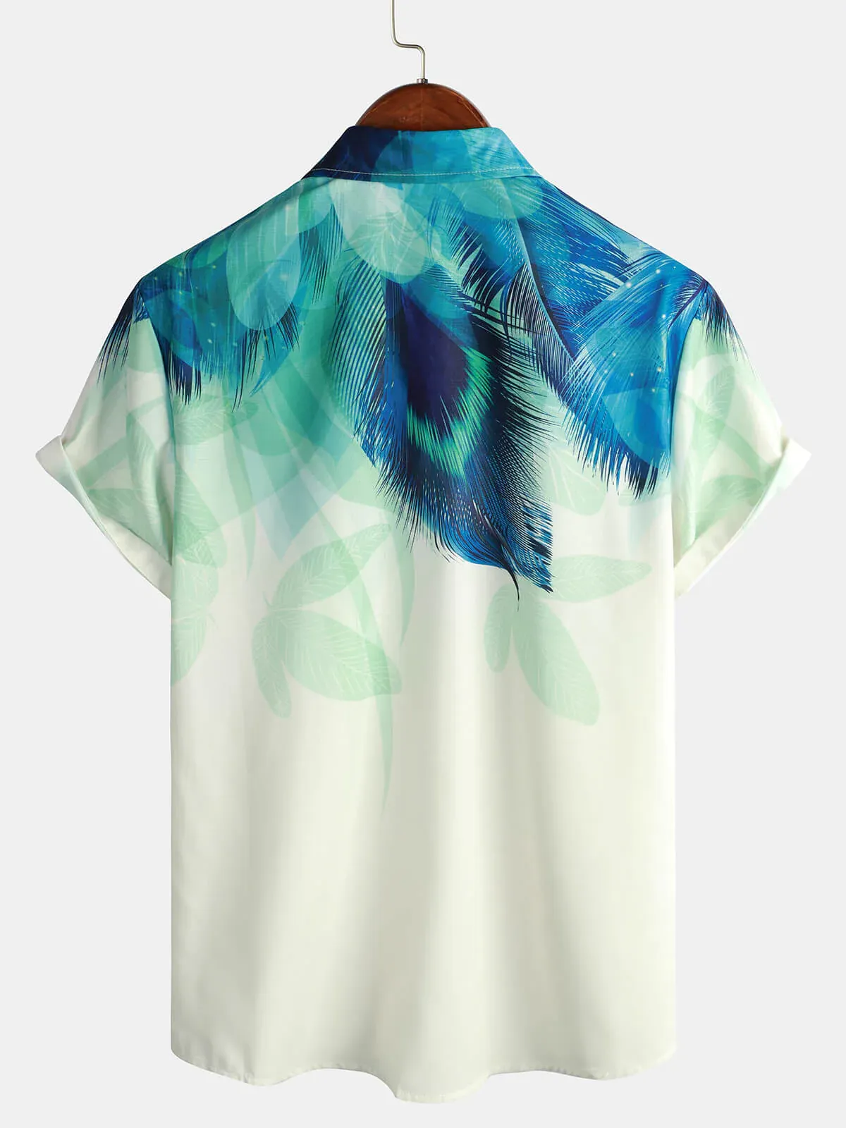Men's Casual Gradient Feather Print Lapel Short Sleeve Shirt