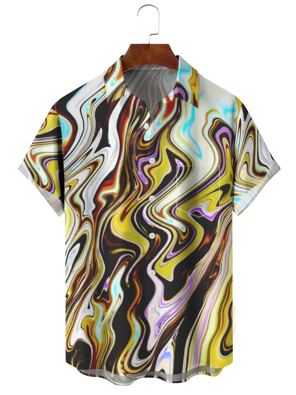 Men's multi-color abstract printed short sleeved pocket shirt