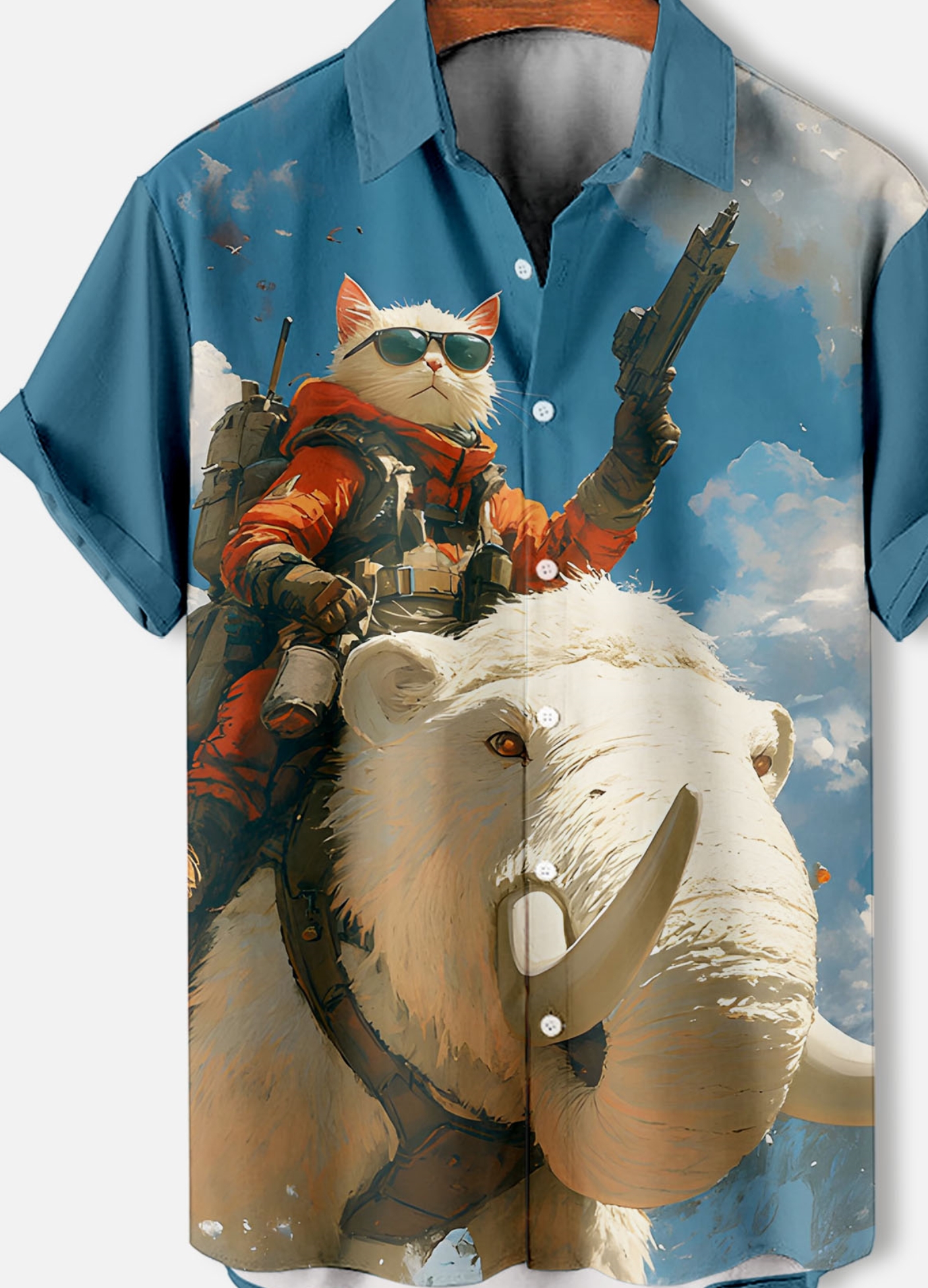 Men's Retro Cartoon Anime Cat Theme Short Sleeve Shirt