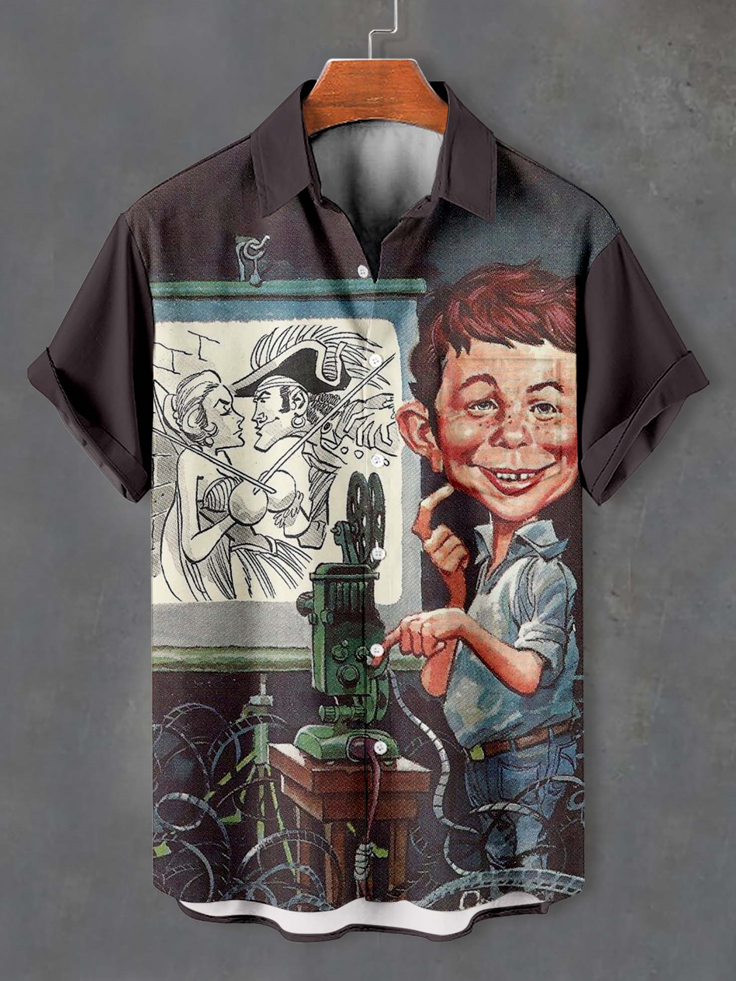 Men's Retro Anime Illustration Short Sleeve Shirt