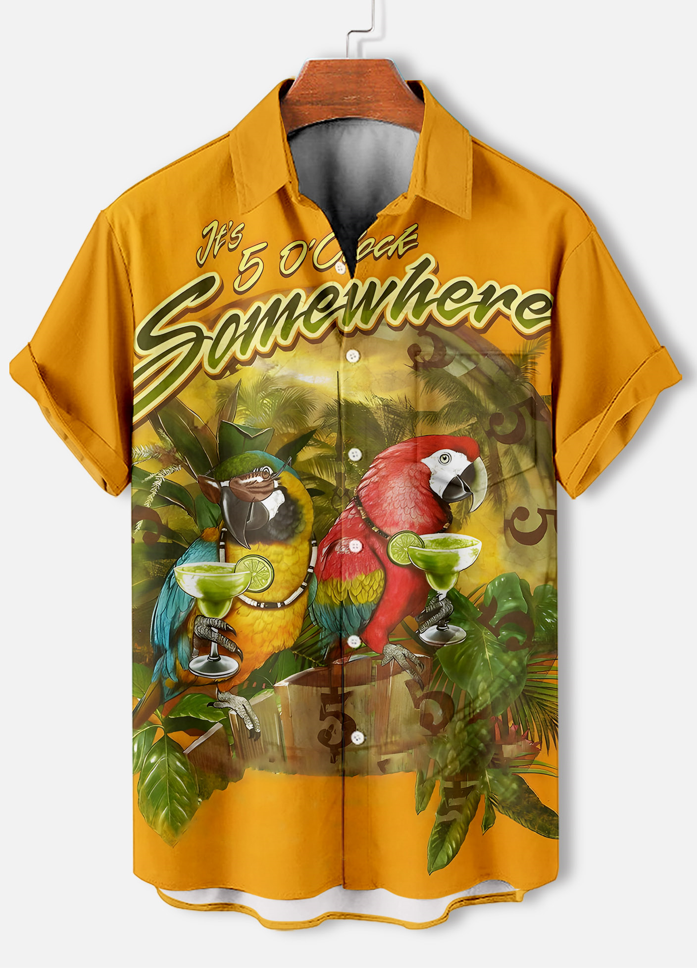 Men's Casual Hawaiian Parrot Graphic Illustration Short Sleeve Shirt