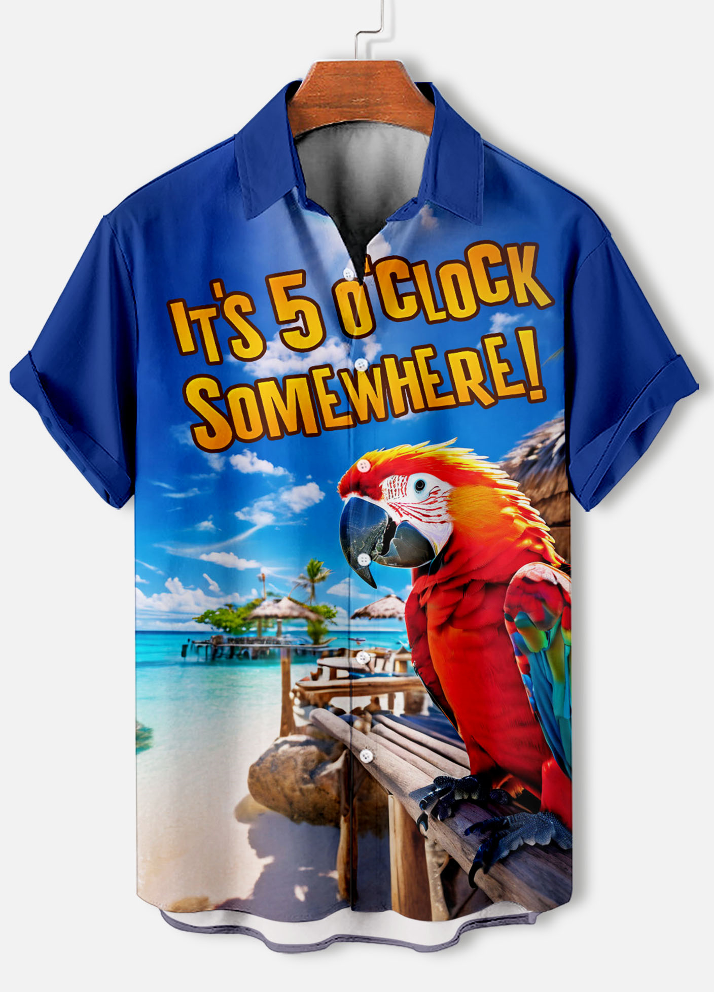 Men's Casual Hawaiian Birds Graphic Illustration Short Sleeve Shirt