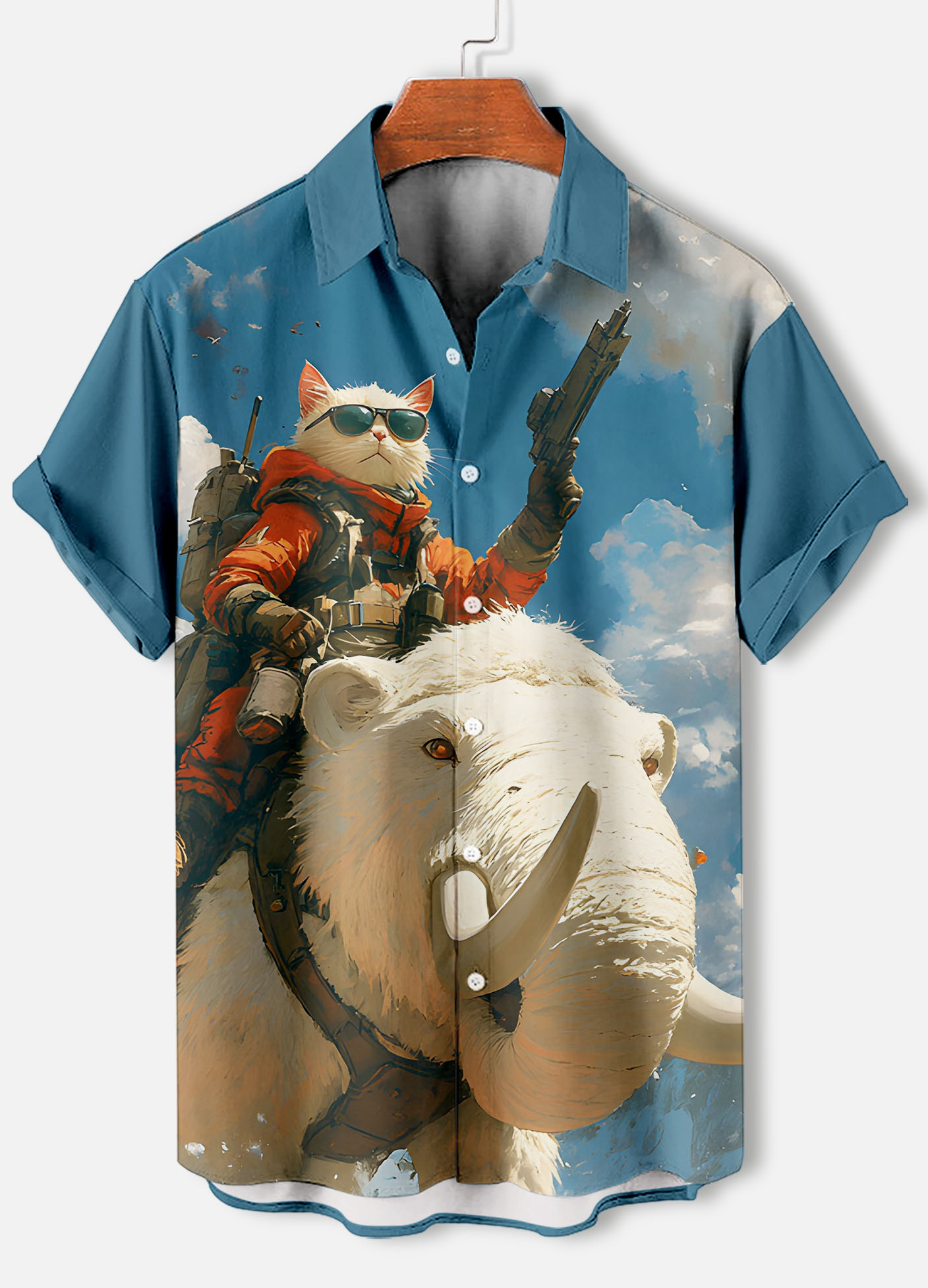 Men's Retro Cartoon Anime Cat Theme Short Sleeve Shirt