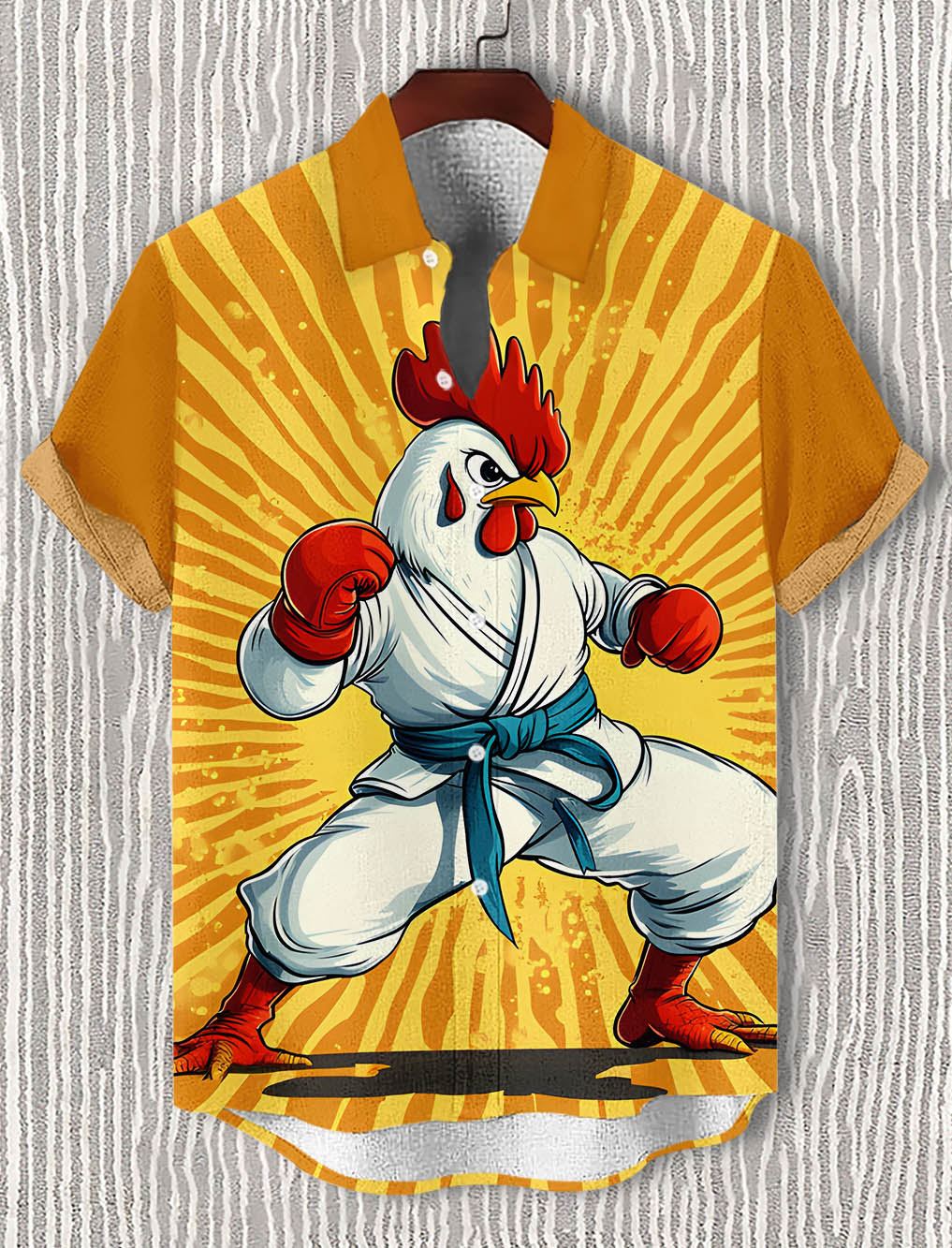 Men's Funny Animal Kung Fu Chicken Graphic Short Sleeve Shirt