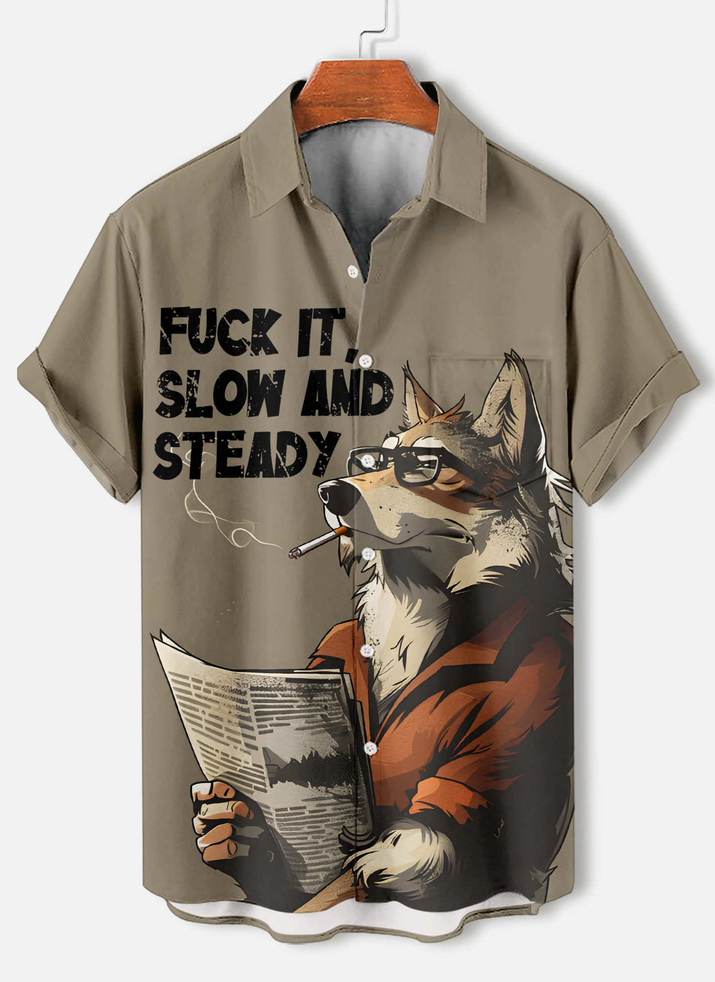 Men's funny cartoon animal slogan graphic short sleeve shirt