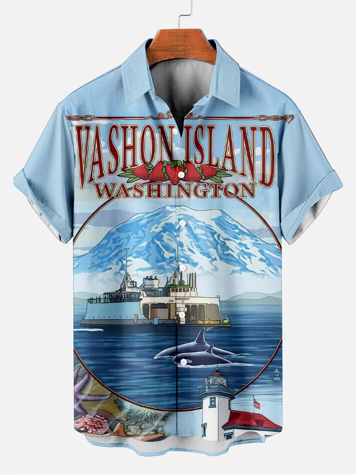 Reggae music skull pattern vacation casual short sleeved shirt