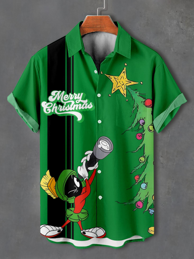 Men's Christmas Cartoon Graphic Short Sleeve Shirt
