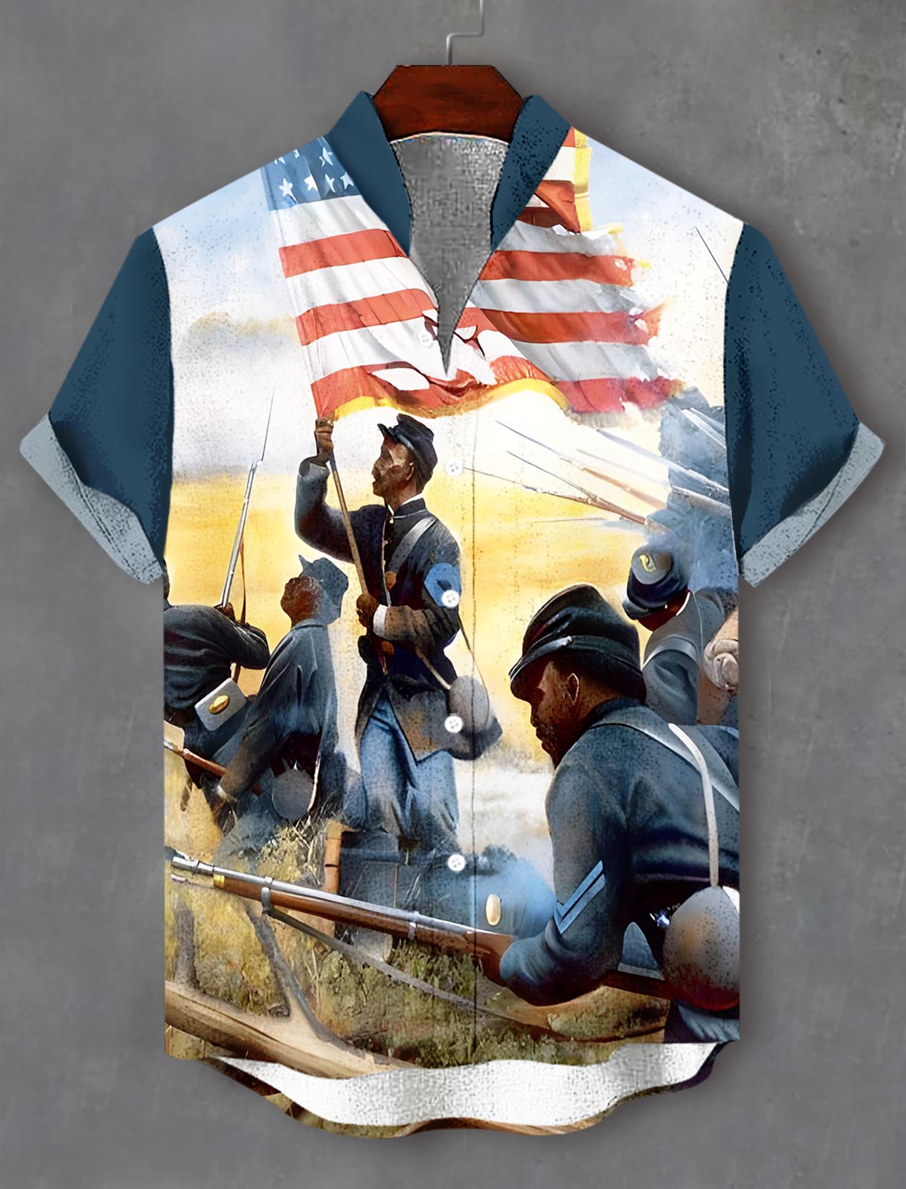 Men's retro illustration short sleeve shirt