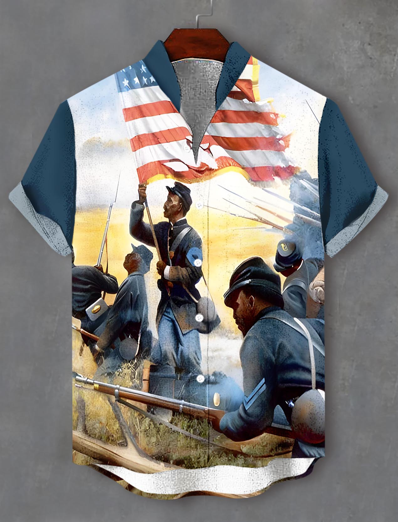 Men's retro illustration short sleeve shirt