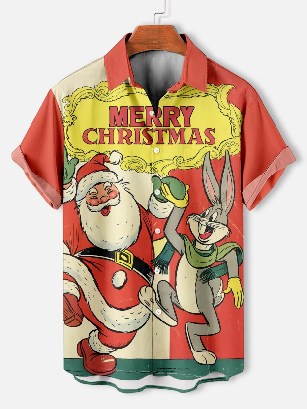 Men's Christmas Cartoon Graphic Short Sleeve Shirt