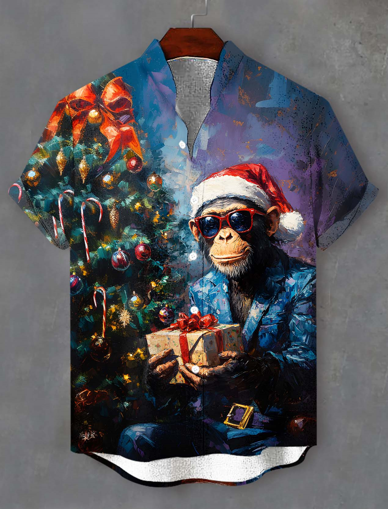 Men's Christmas Animal Graphic Short Sleeve Shirt