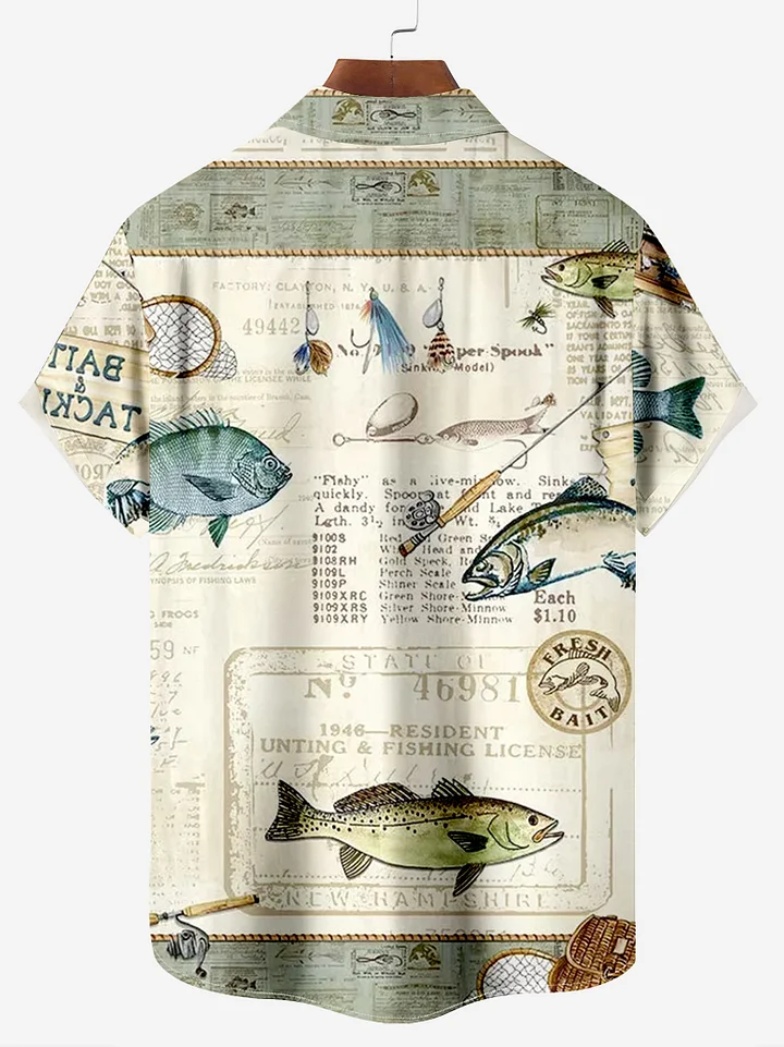 Men's Retro Outdoor Fishing Print Short Sleeve Shirt