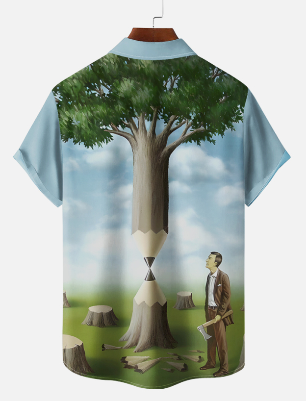 Men's retro illustration short sleeve shirt
