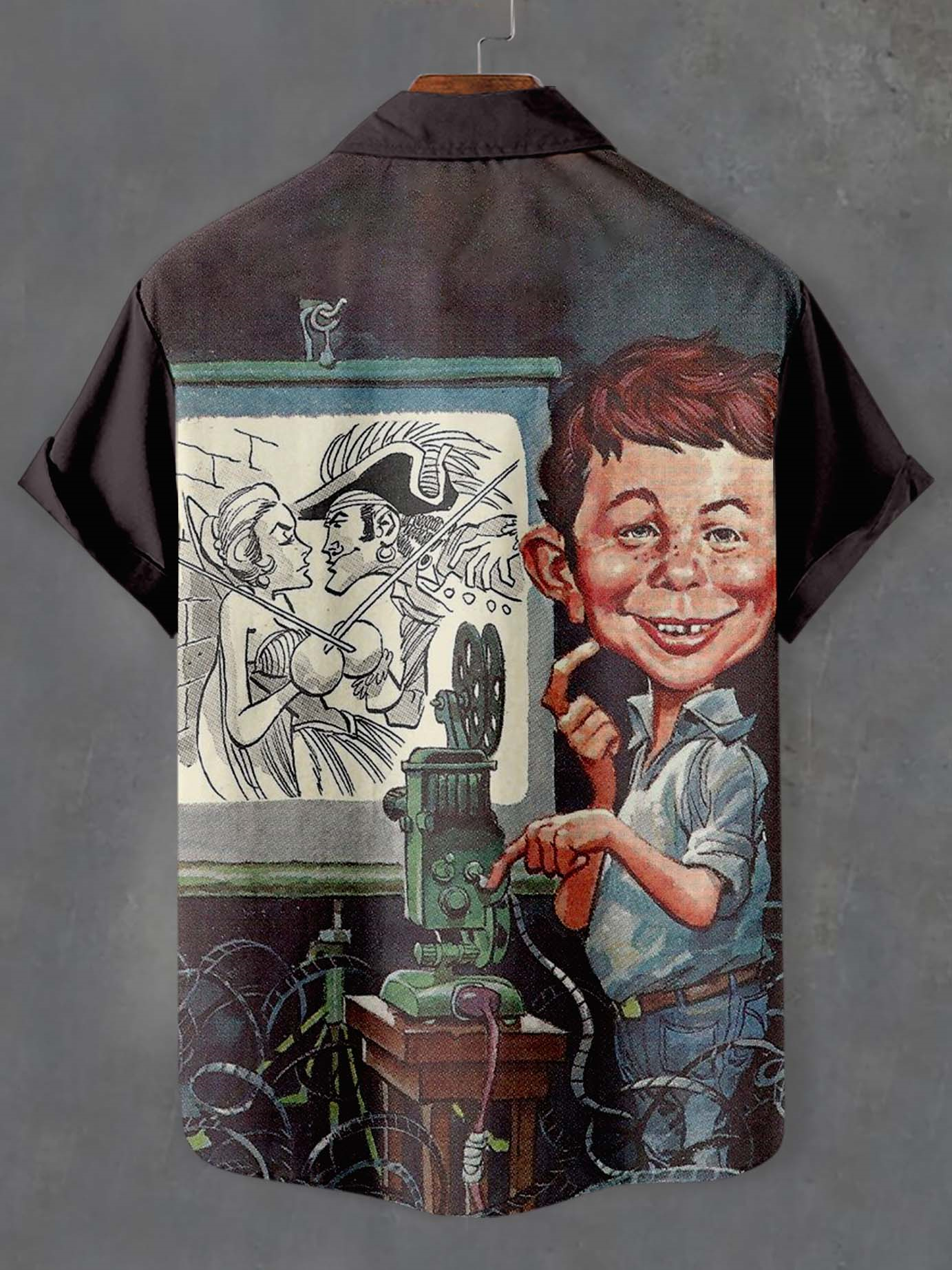 Men's Retro Anime Illustration Short Sleeve Shirt