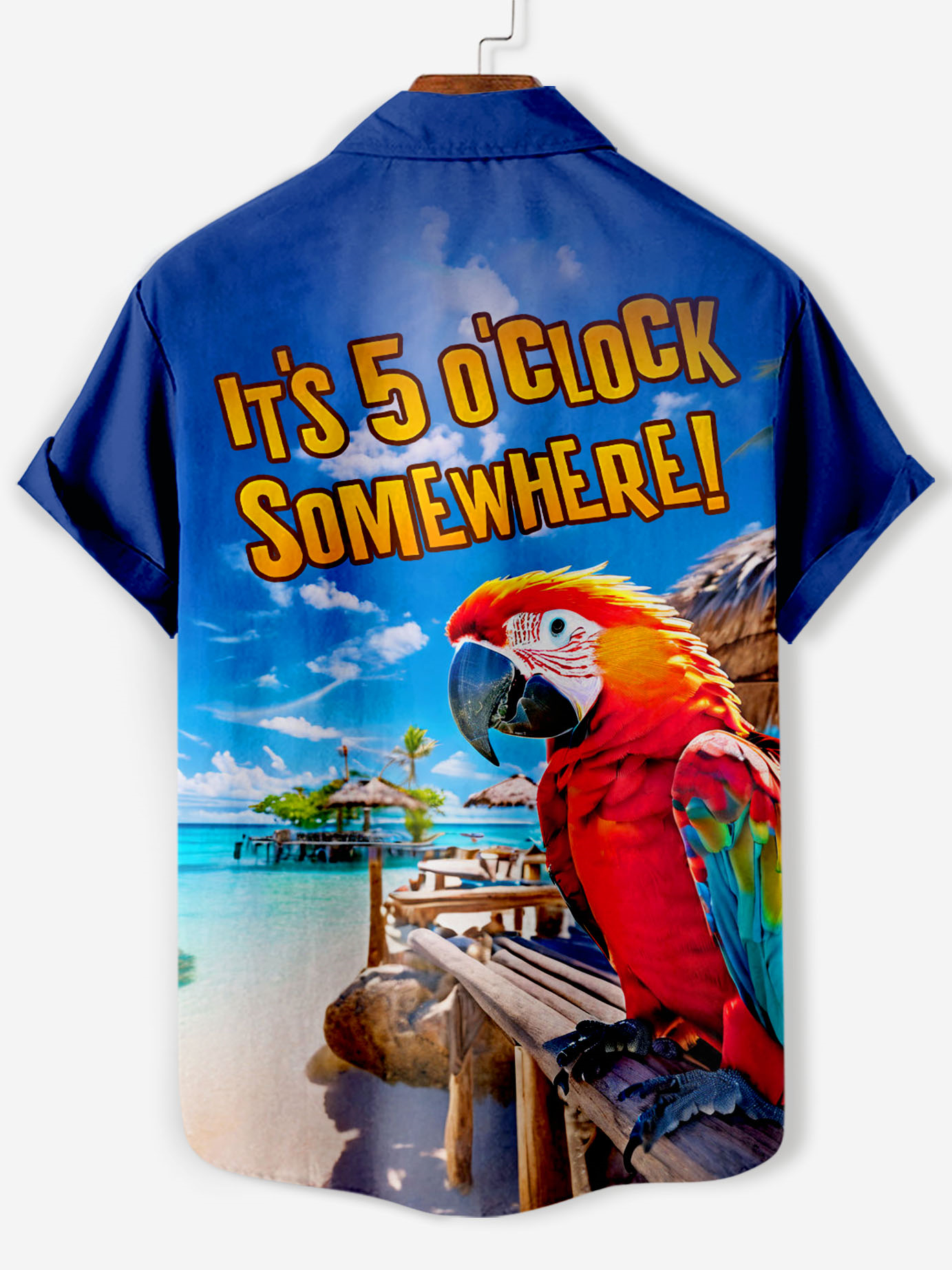 Men's Casual Hawaiian Birds Graphic Illustration Short Sleeve Shirt