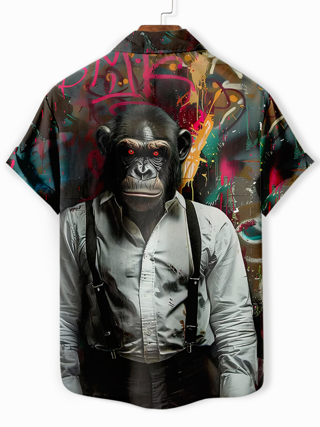 Men's Retro Fun Animal Orangutan Graphic Short Sleeve Shirt