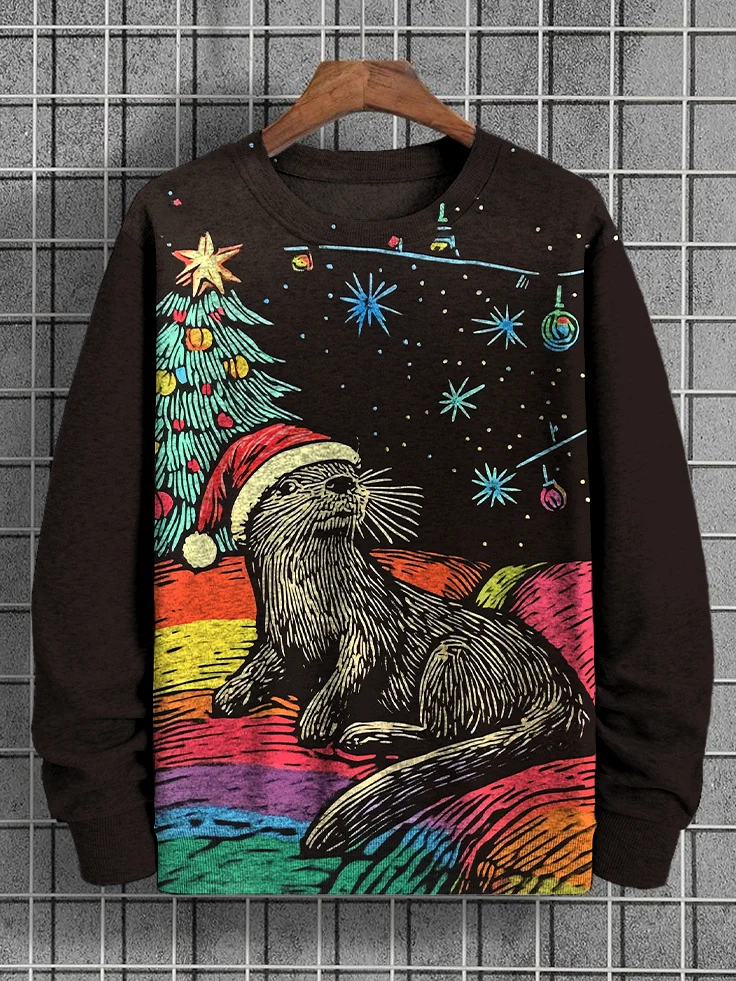 Men's Christmas Otter Art Print Casual Sweatshirt