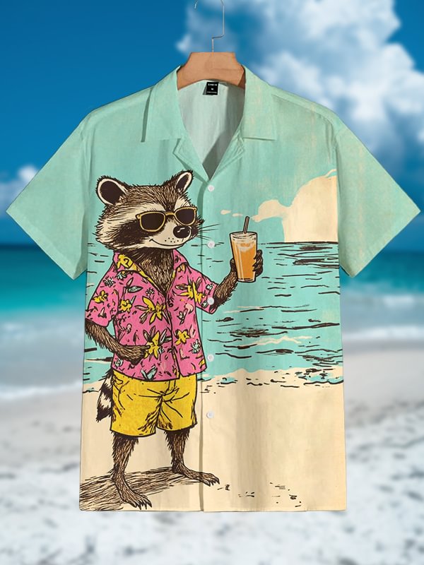 Men's Hawaiian Fun Animal Print Short Sleeve Shirt