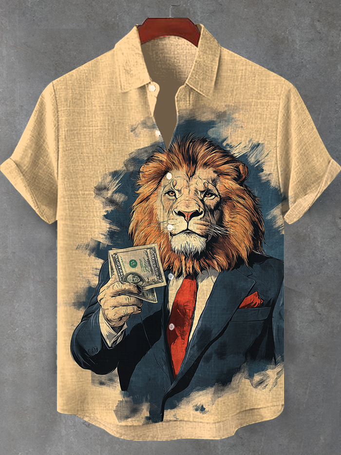Men's Mighty Lion Gentleman USD Art Print Shirt