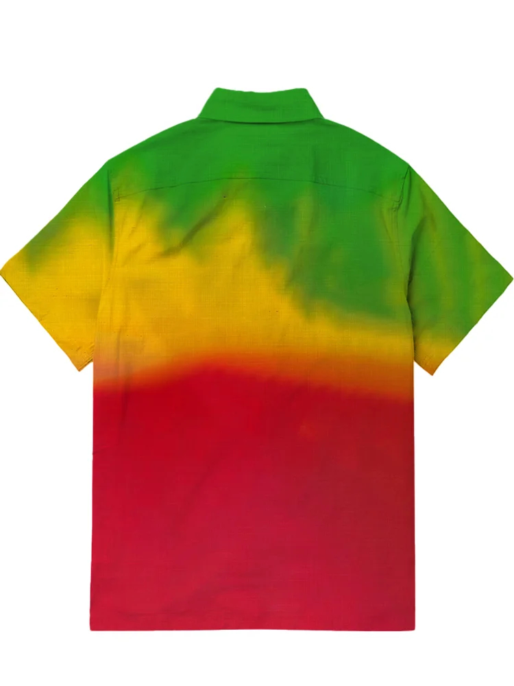 Men's casual truck gradient printed Hawaiian short sleeved pocket shirt