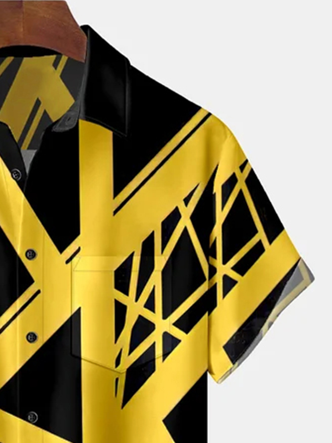 Men's Art Stripe Casual Lapel Short Sleeve Shirt