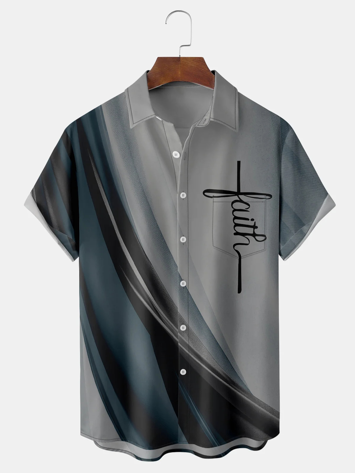 Men's Easter Cross Art Print Pocket Holiday Shirt