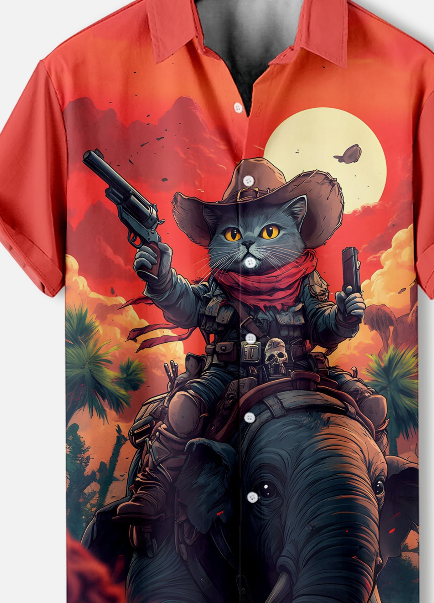 Men's Retro Cartoon Anime Cat Theme Short Sleeve Shirt