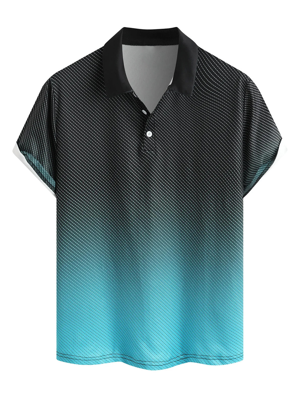Men's Blue and Black Gradient Short Sleeve Casual Polo Shirt
