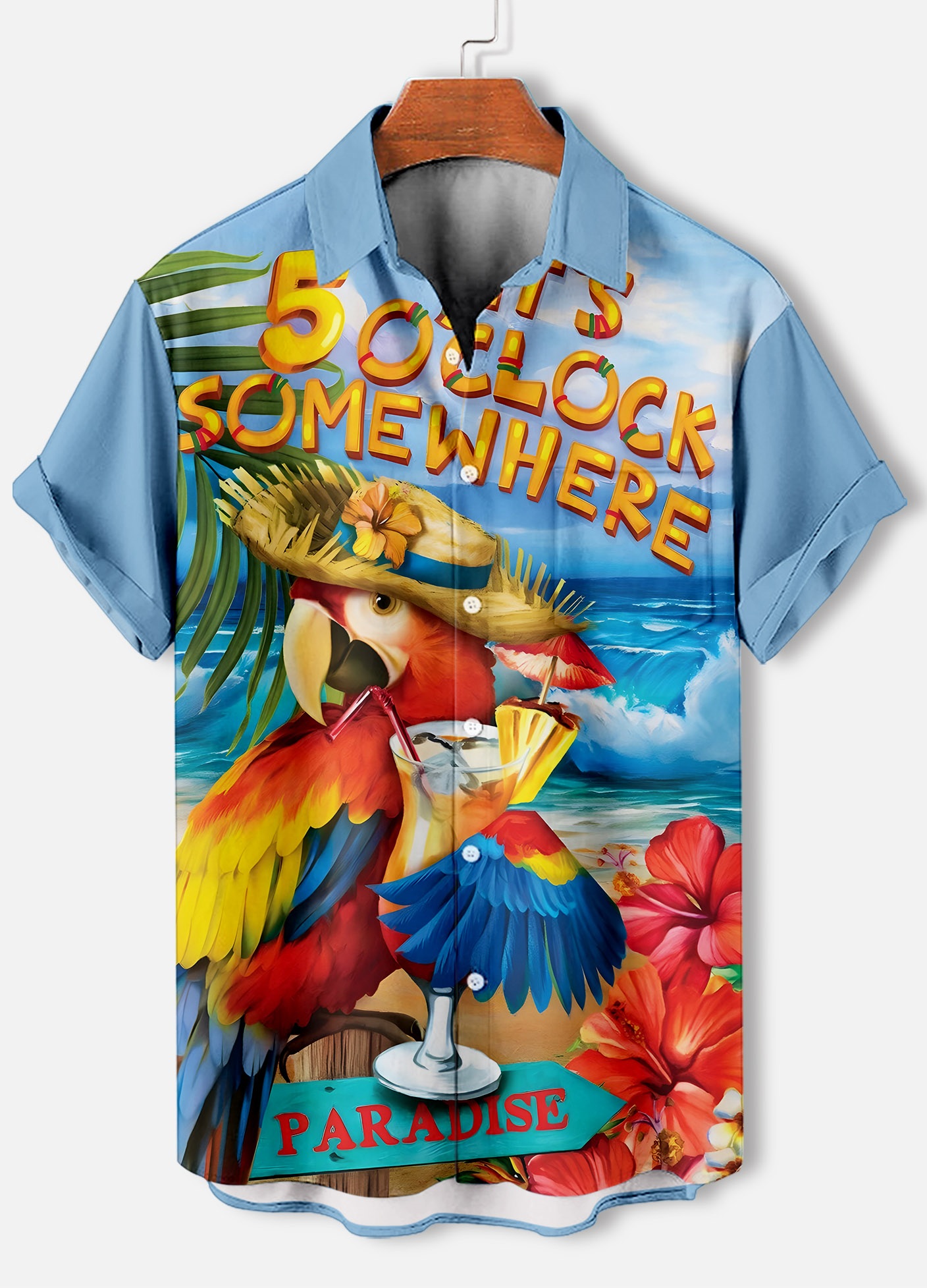Men's Casual Hawaiian Parrot Graphic Illustration Short Sleeve Shirt