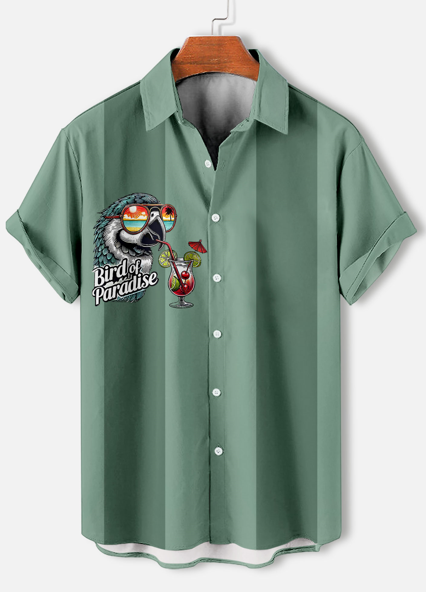 Men's Casual Hawaiian Birds Graphic Illustration Short Sleeve Shirt