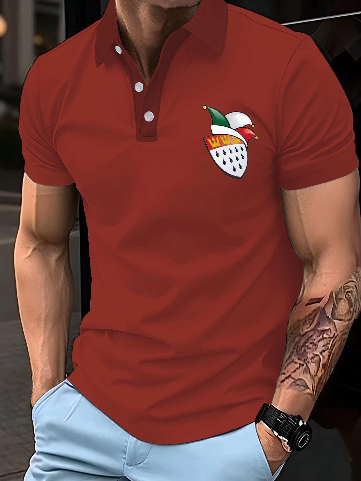 Men's casual cartoon fun illustration button polo shirt