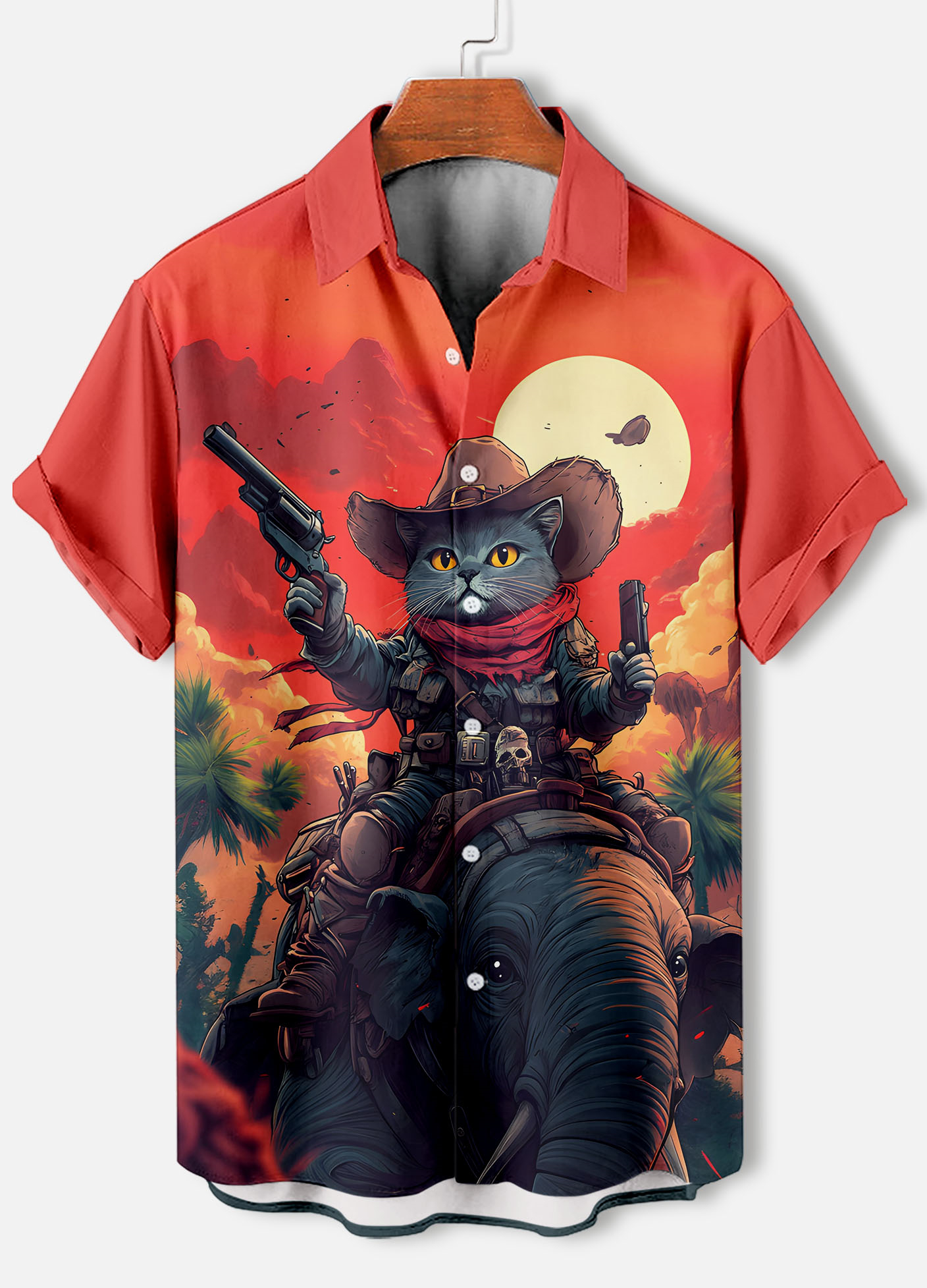 Men's Retro Cartoon Anime Cat Theme Short Sleeve Shirt