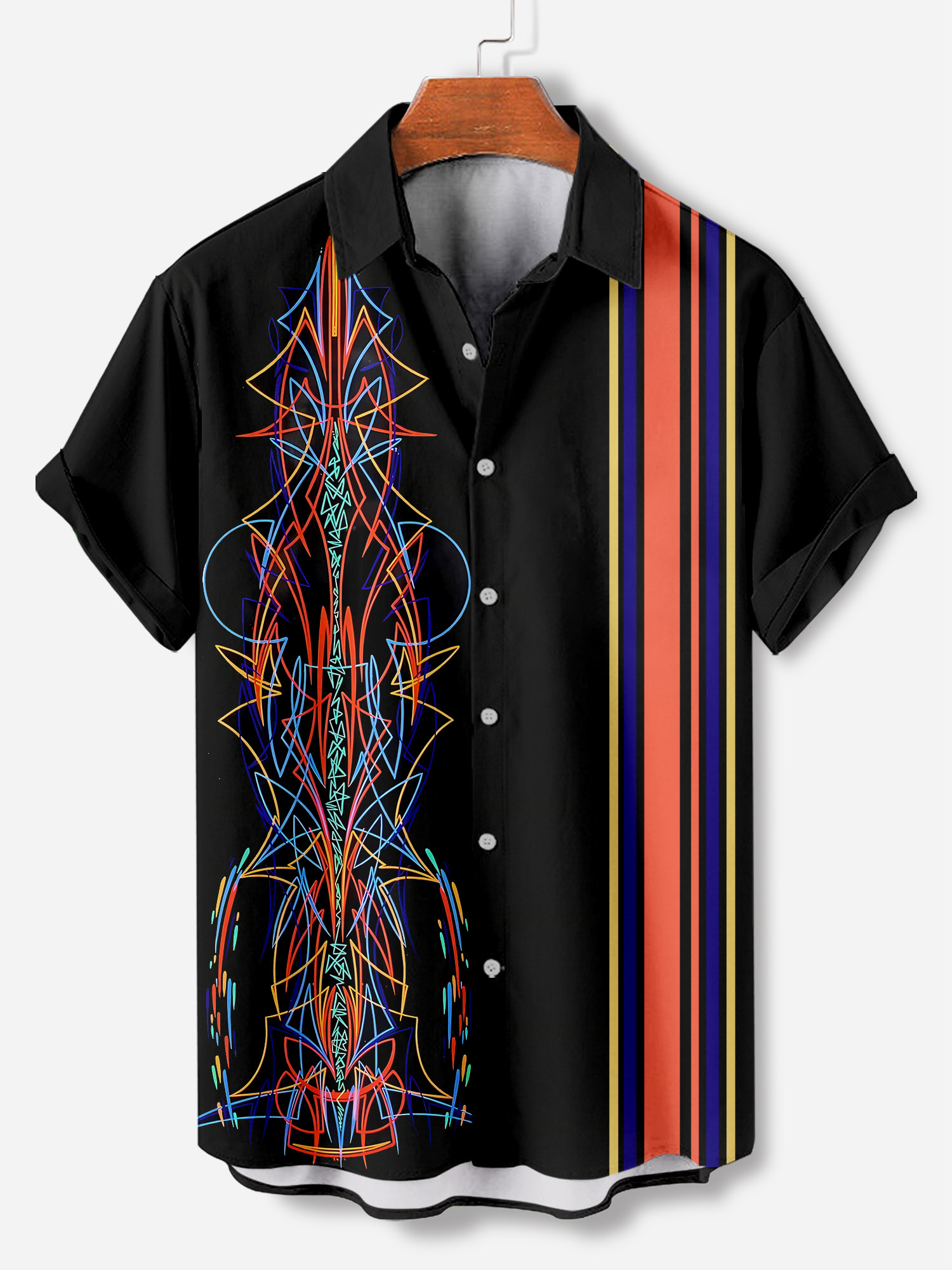 Men's cartoon racing stripe element short-sleeved shirt