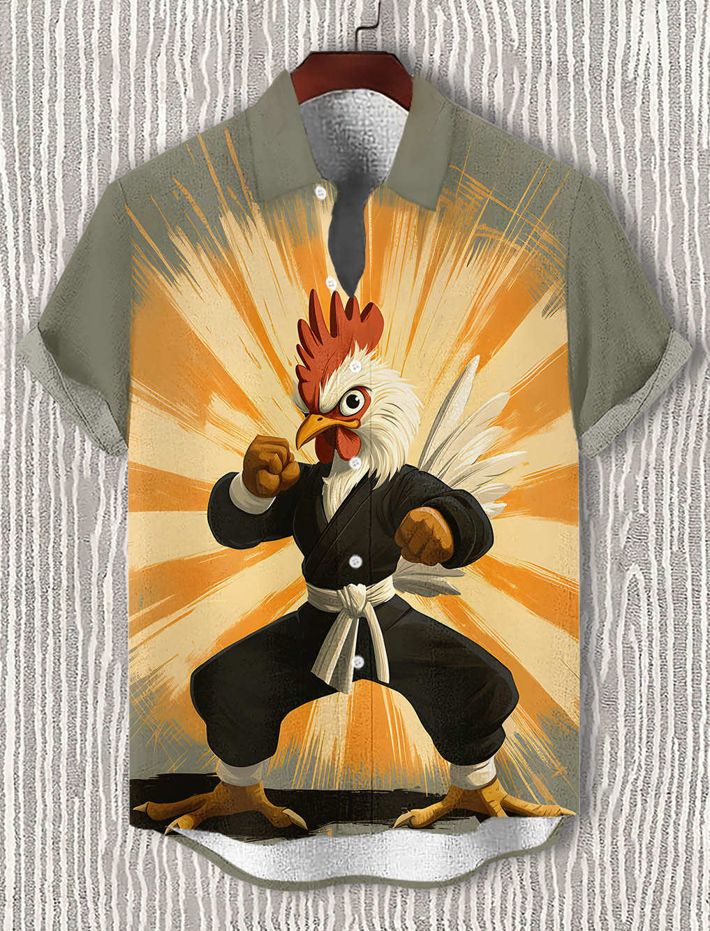 Men's Funny Animal Kung Fu Chicken Graphic Short Sleeve Shirt