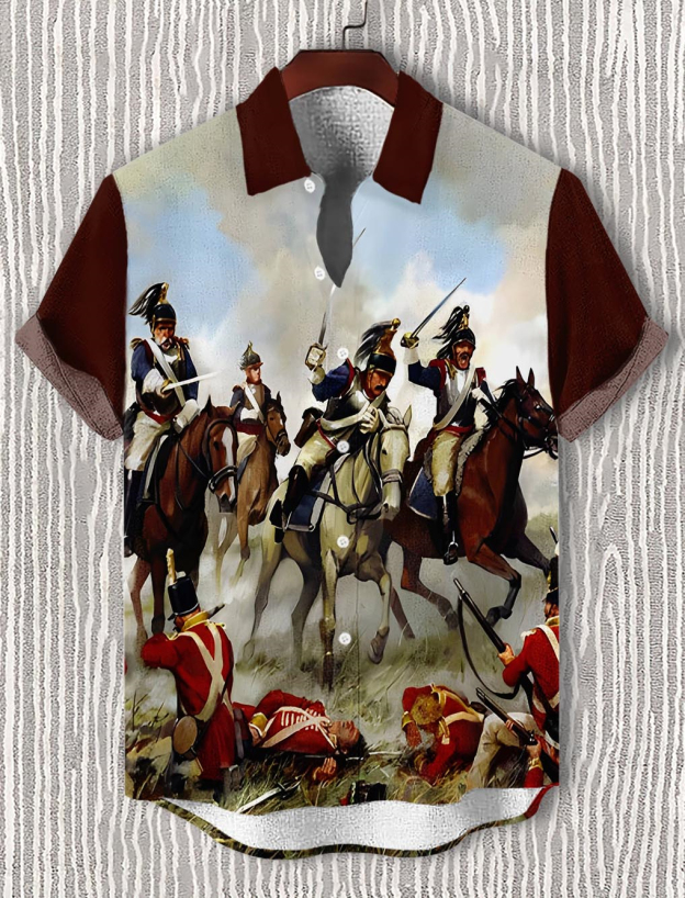 Men's retro illustration short sleeve shirt